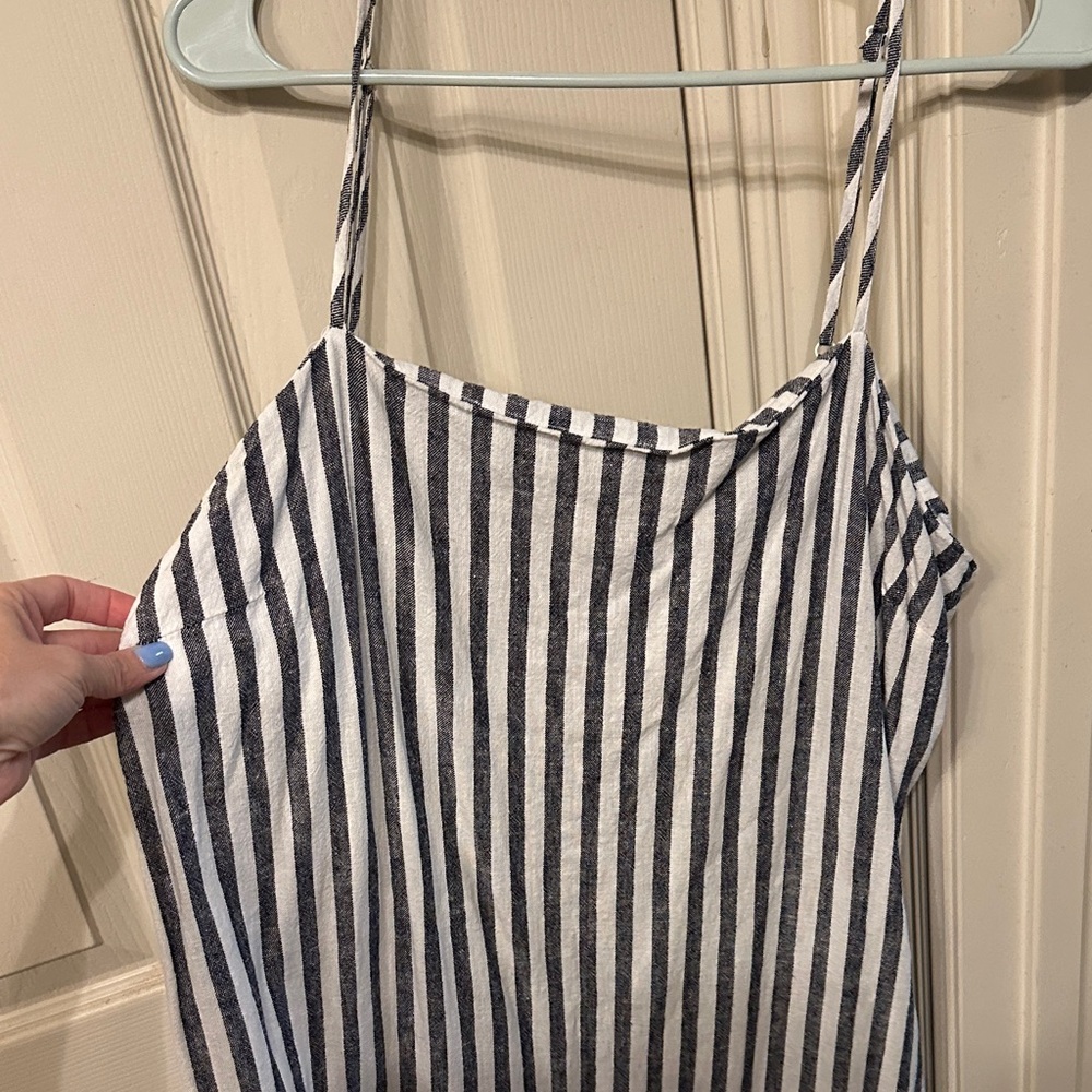 Striped Black and White Spaghetti Strap linen Dress